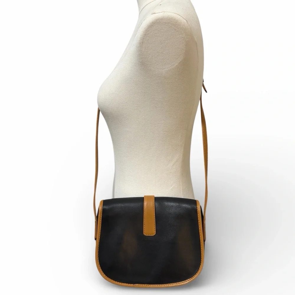 Celine Leather Crossbody Shoulder Bag Black with Tan Trim - Picture 3 of 13